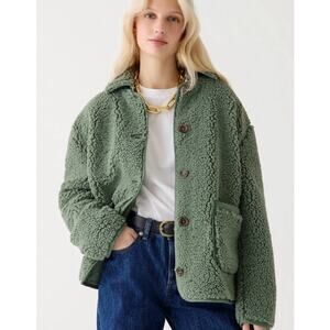 J Crew Teddy Faux Sherpa Green Jacket Size Small Retail $138